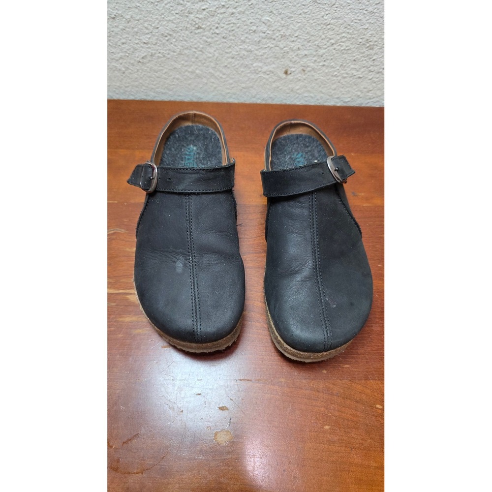 Stegmann Leather Clogs Women 7.5 Black Buckle Strap Slip On Shoes Portugal